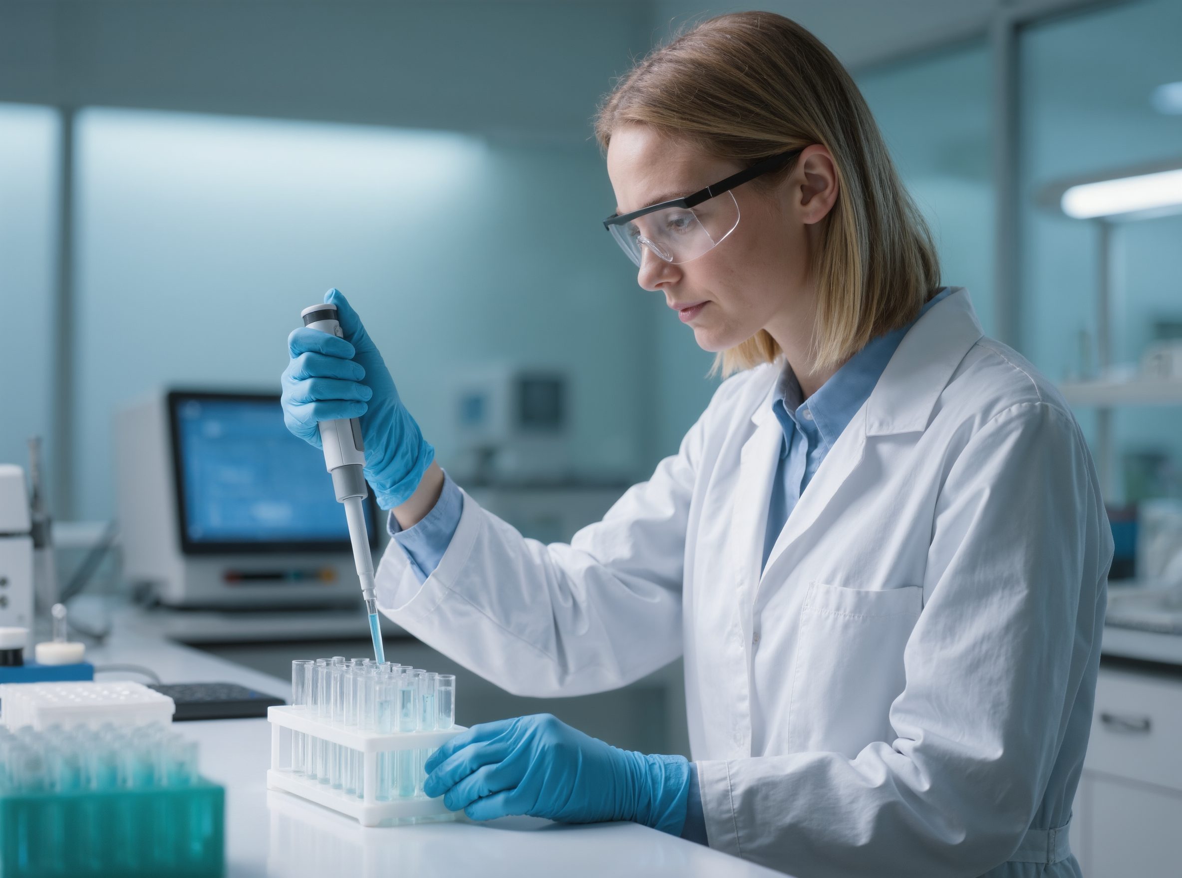 Scientist pipetting samples in a laboratory